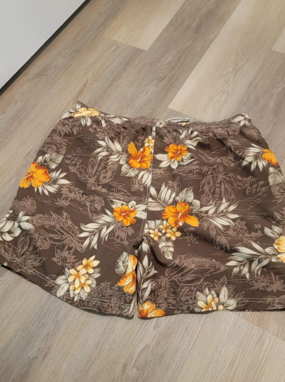 2-$10... Men's George Swimming Trunks 3XL. Brown Tropical Print 6.5" Inseam